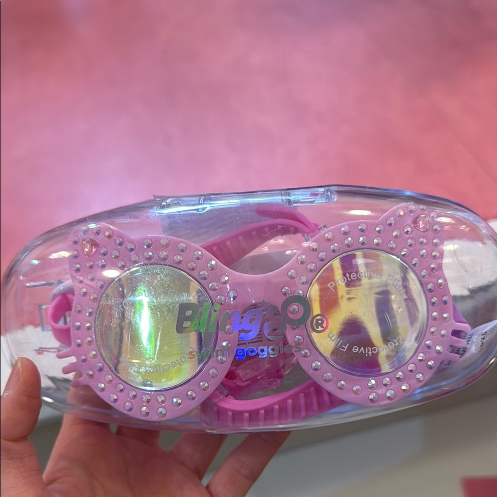 Bling2o Pink cat Rhinestone Swim Goggles
